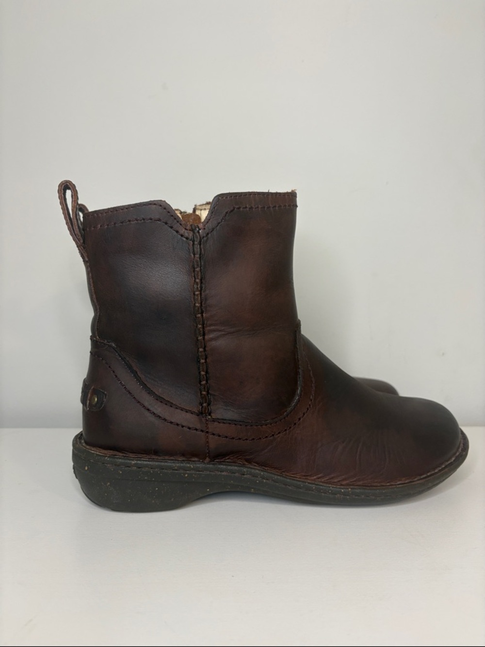 UGG Brown Leather Women's Ankle Booties - Picture 2 of 9